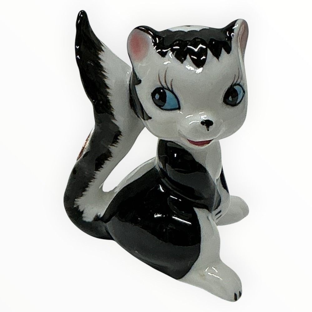 Bone China Skunk Anthropomorphic Figurine Eyelash Japan Kitsch MCM Hand Painted